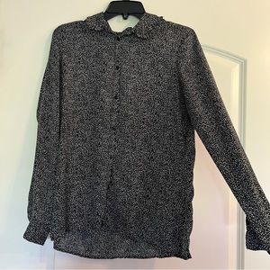 H&M black and white polka dot button up with Peter Pan ruffle collar